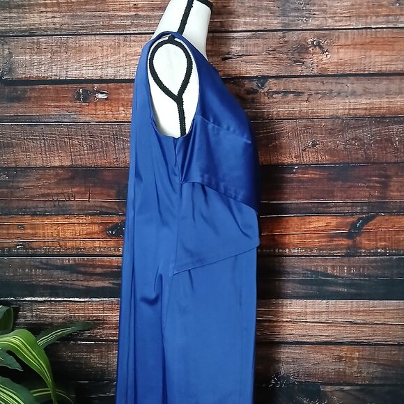 Talbots Woman Dress Plus Size 16 W Royal Blue Satin Sheath Draped Waist Formal - Picture 8 of 11